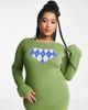 Daisy Street Plus Daisy Street Plus mini knit dress with heart graphic and flared sleeves-Green - 1
