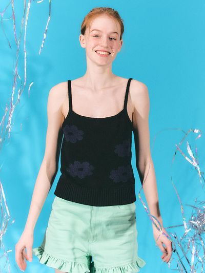 DAISY SYNDROME Blooming Sleeveless Knit Top - Black