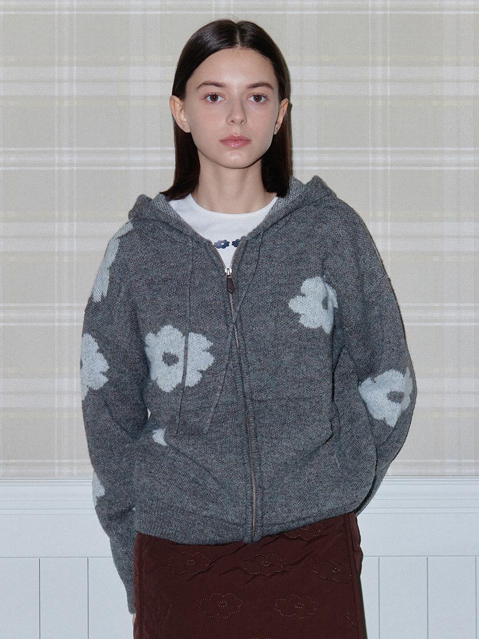DAISY SYNDROME BLOSSOM KNIT HOODIE ZIP - UP brown