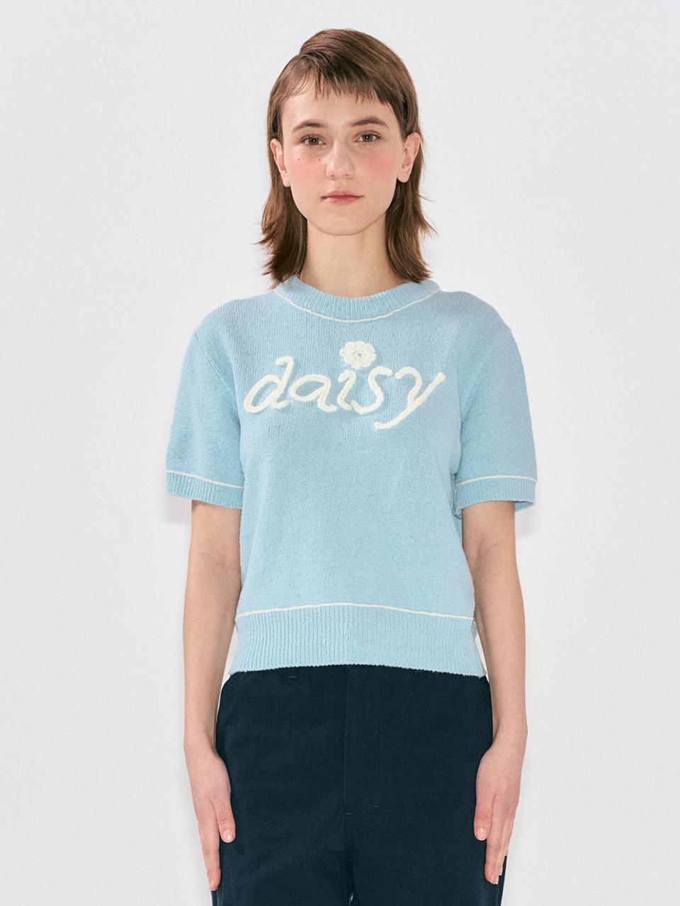 DAISY SYNDROME Wendy Mock Neck Short Sleeve Knit Top - Blue