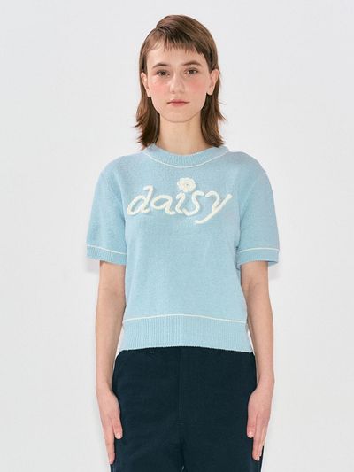 DAISY SYNDROME Wendy Mock Neck Short Sleeve Knit Top - Blue