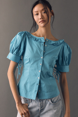 Damson Madder - 100% Cotton Anke Puff-Sleeve Blouse