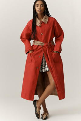 Damson Madder - Anja Reversible Organic Cotton Trench Coat Jacket