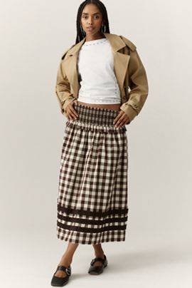 Damson Madder Ava Organic Cotton Smocked Midi Skirt