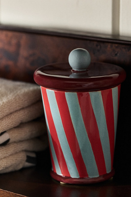 Ceramic Striped Lidded Bath Canister - Thumbnail 2