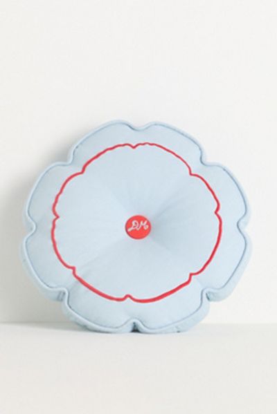 Damson Madder Cotton Embroidered Button Round Shaped Pillow