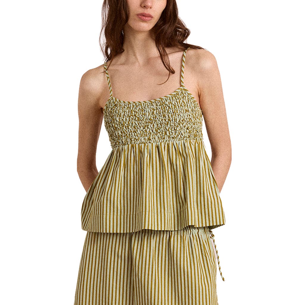 Damson Madder Damson Madder Dinah Striped Smocked Organic Cotton Camisole