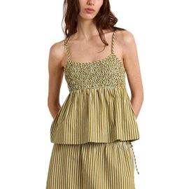 Damson Madder Damson Madder Dinah Striped Smocked Organic Cotton Camisole