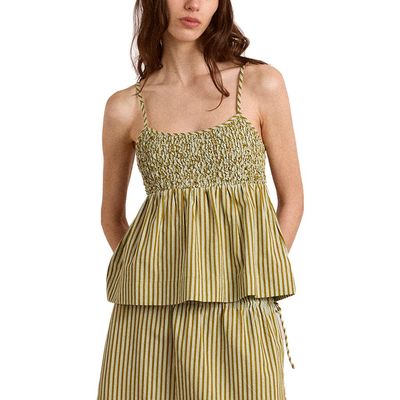 Damson Madder Damson Madder Dinah Striped Smocked Organic Cotton Camisole