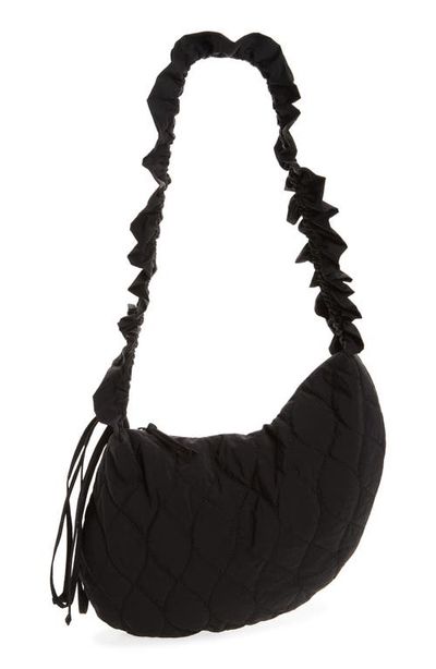Damson Madder Damson Madder Embroidered Rose Ruched Kidney Bag