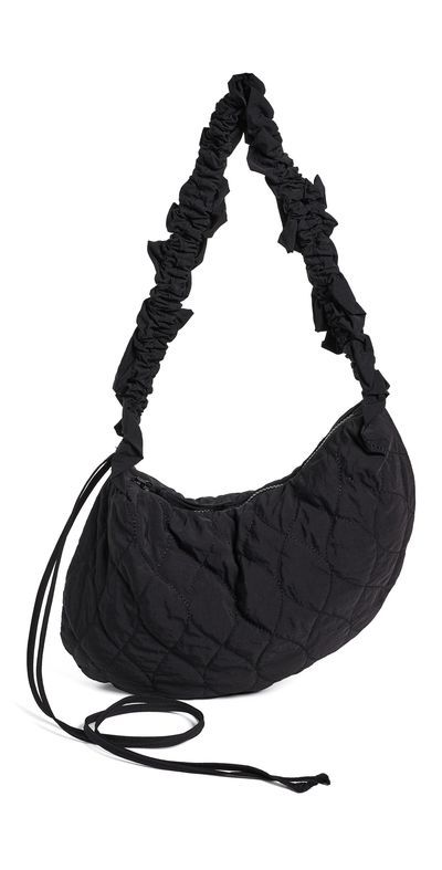 Damson Madder Damson Madder Embroidered Rose Ruched Kidney Bag Black One