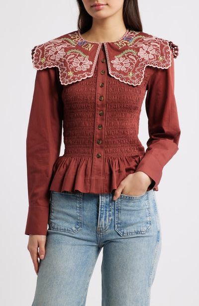 Damson Madder Damson Madder Fern Embroidered Top
