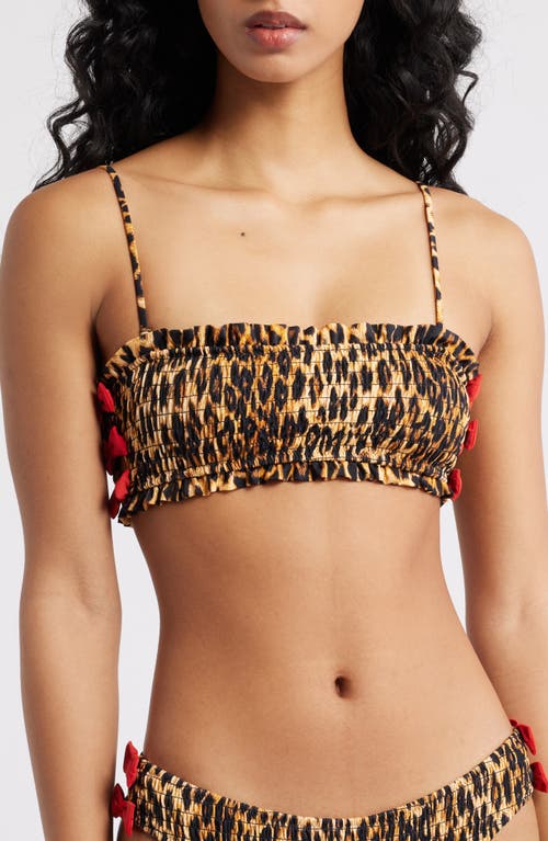 Damson Madder Damson Madder Leopard Smocked Bow Bandeau Bikini Top