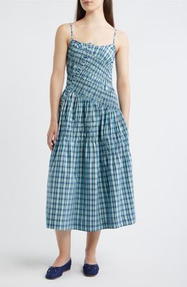 Damson Madder Damson Madder Lyra Check Sleeveless Midi Dress