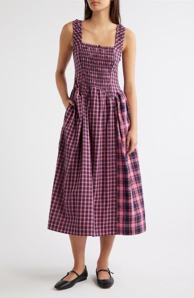 Damson Madder Damson Madder Mallory Plaid Smocked Midi Dress