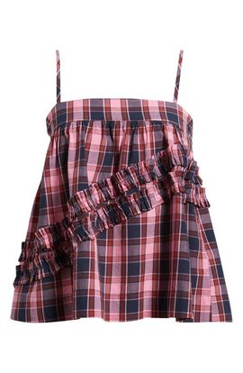 Damson Madder Damson Madder Nyra Ruffle Plaid Organic Cotton Cami