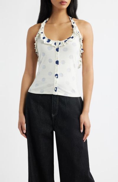 Damson Madder Damson Madder Zazie Ruffle Polka Dot Organic Cotton Halter Top