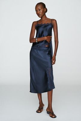 Damson Madder Elea Satin and Lace Midi Skirt