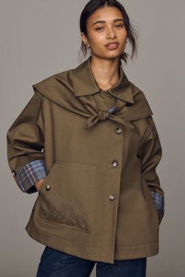 Damson Madder Jerry Cotton Cropped Trench Coat Jacket