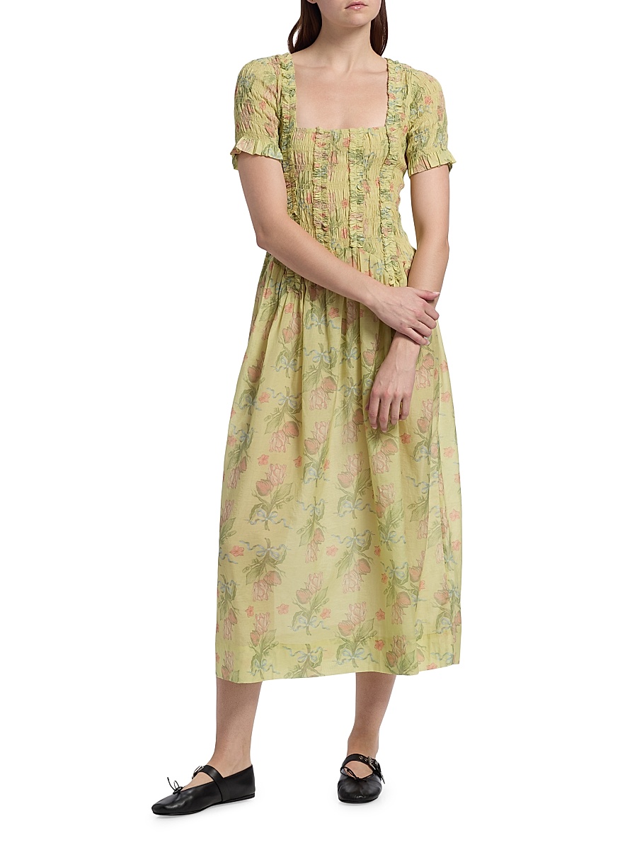 damson madder x anthropologie raphaela shirred maxi dress Damson Madder Raphaela Shirred Midi Dress