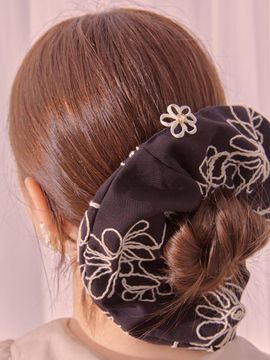 Dana Burton Flower Stitch Ruched Elastic Hair Scrunchie
