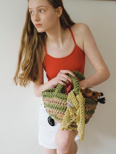 DANCING GRANDMA GARDEN STRIPE TOTE [GREEN]
