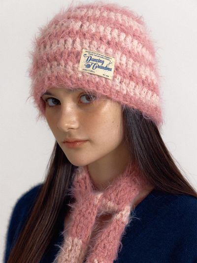 DANCING GRANDMA SOFT STRIPE BEANIE [BABY PINK]