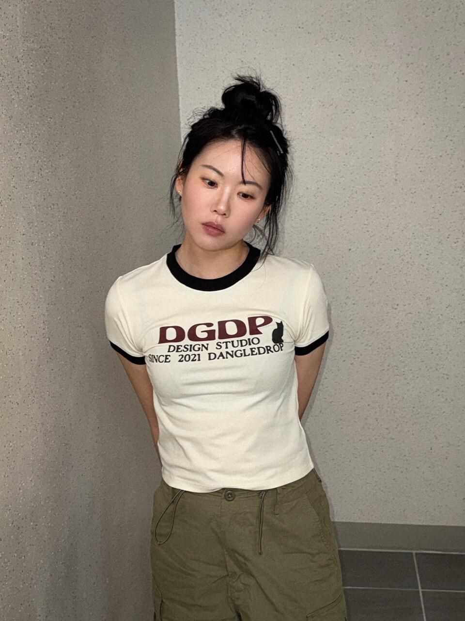 Dangledrop DGDP CAT Ringer Crop Short Sleeve T-Shirt