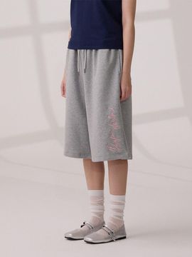 Dangledrop DGDP Side Lettering Sweat Bermuda Shorts [Melange Grey]
