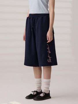 Dangledrop DGDP Side Lettering Sweat Bermuda Shorts [Navy]