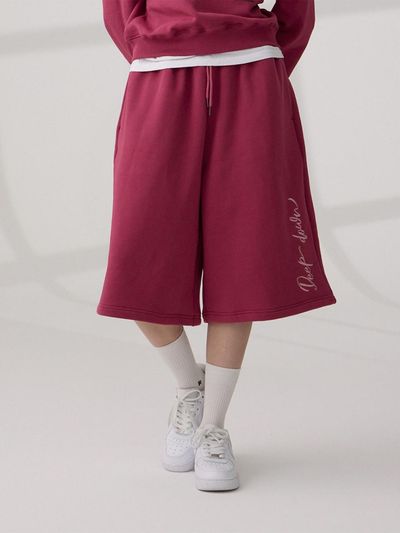 Dangledrop DGDP Side Lettering Sweat Bermuda Shorts [Pink]