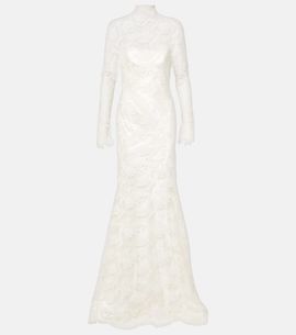 Danielle Frankel Danielle Frankel Bridal Adena floral lace-trimmed wool and silk gown