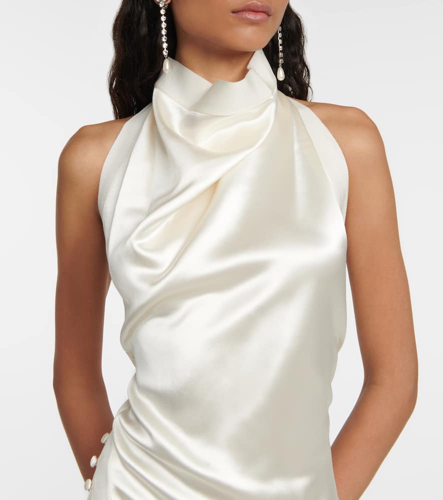 tallow halter midi dress Love At First Twirl Halter Corset Satin Midi Dress