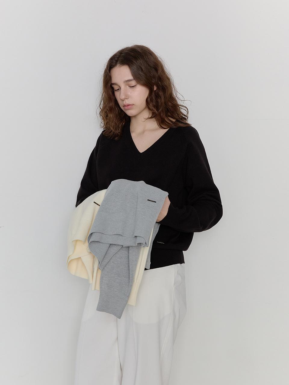 dankedir Classic Soft V-Neck Knit Top_Black