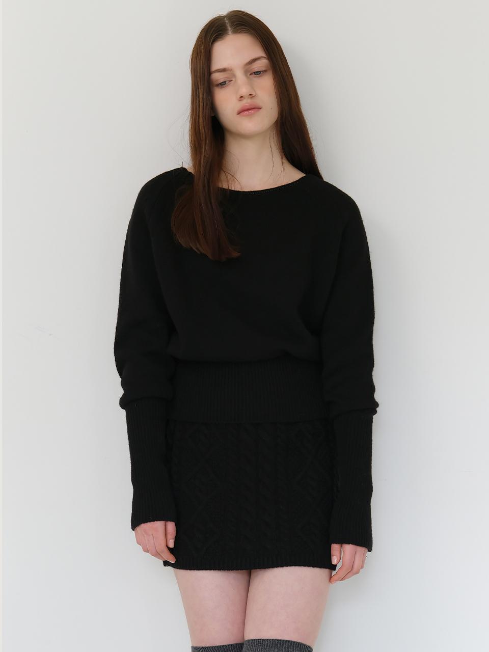 dankedir Wool Cable Double-Layered Mini Skirt [Black]