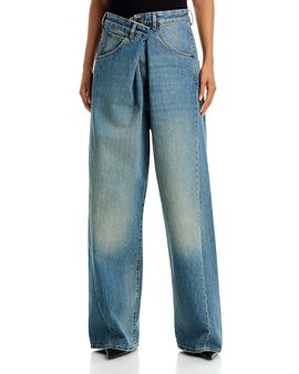 Darkpark Darkpark Cotton Fold Over Waist Wide Leg Jeans in Sand Wash