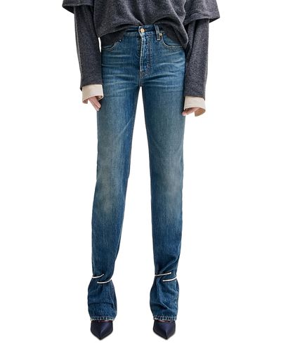 Darkpark Darkpark Cotton High Rise Embellished Cuff Straight Leg Jeans in Medium Wash Wrinkle