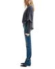 Darkpark Darkpark Cotton High Rise Embellished Cuff Straight Leg Jeans in Medium Wash Wrinkle - 4