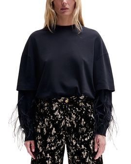 Darkpark Darkpark Double Sleeve Feather Trim Top