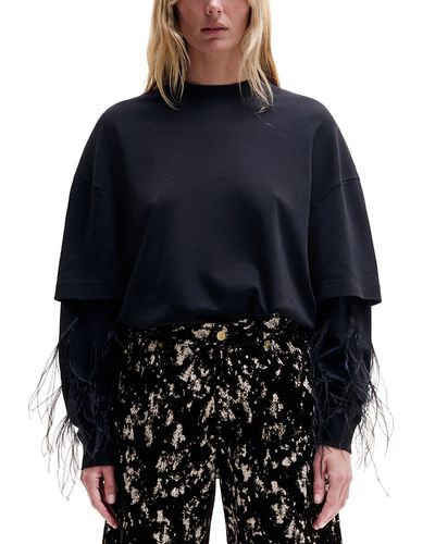 Darkpark Darkpark Double Sleeve Feather Trim Top