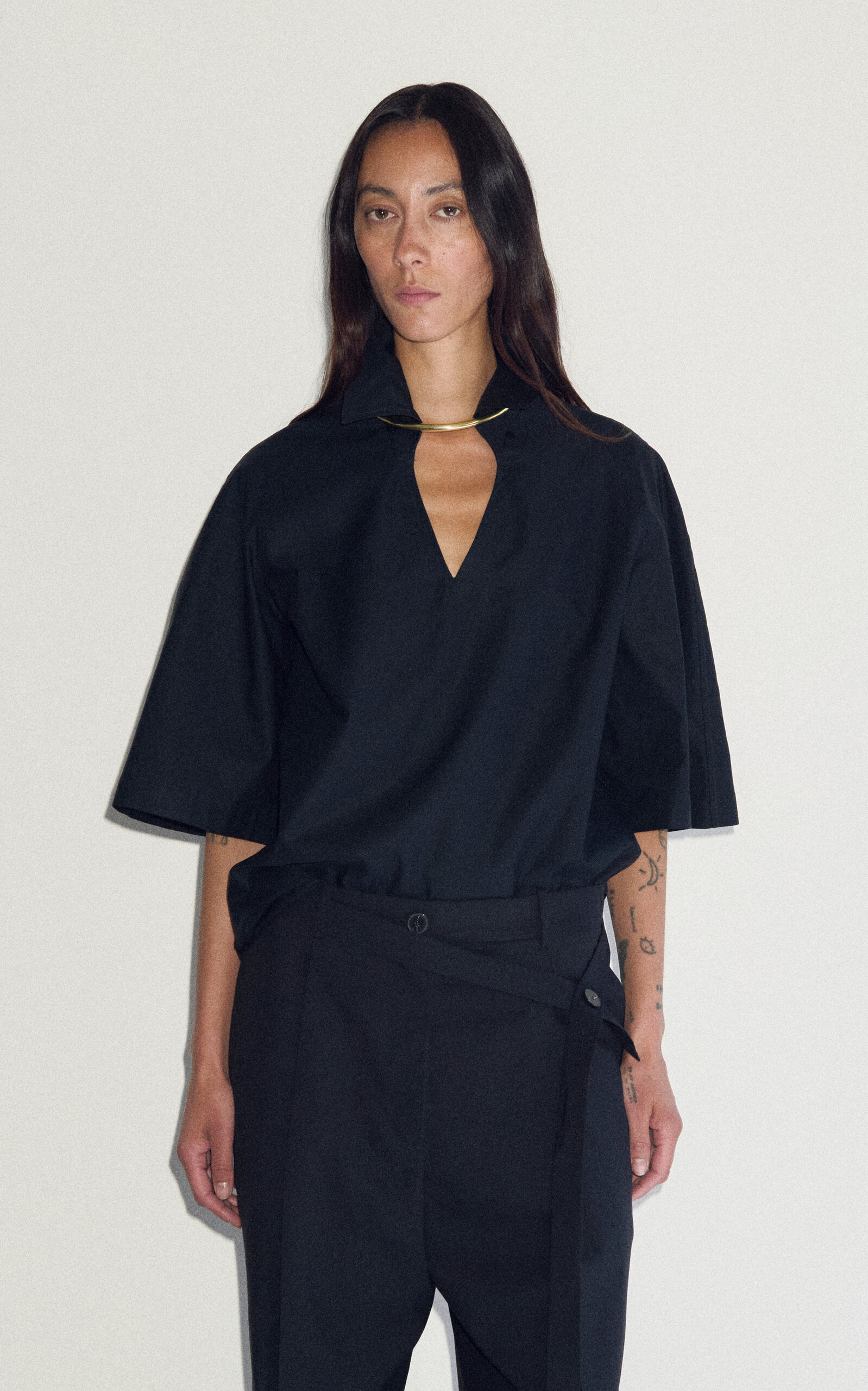 DARKPARK DARKPARK Gal NecklaceDetailed Leather Polo Shirt