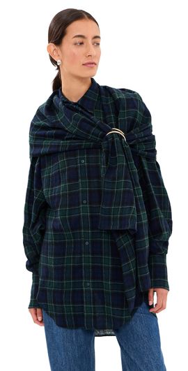 DARKPARK DARKPARK Georgia Detachable Scarf Button Down Shirt Blue/Green/White