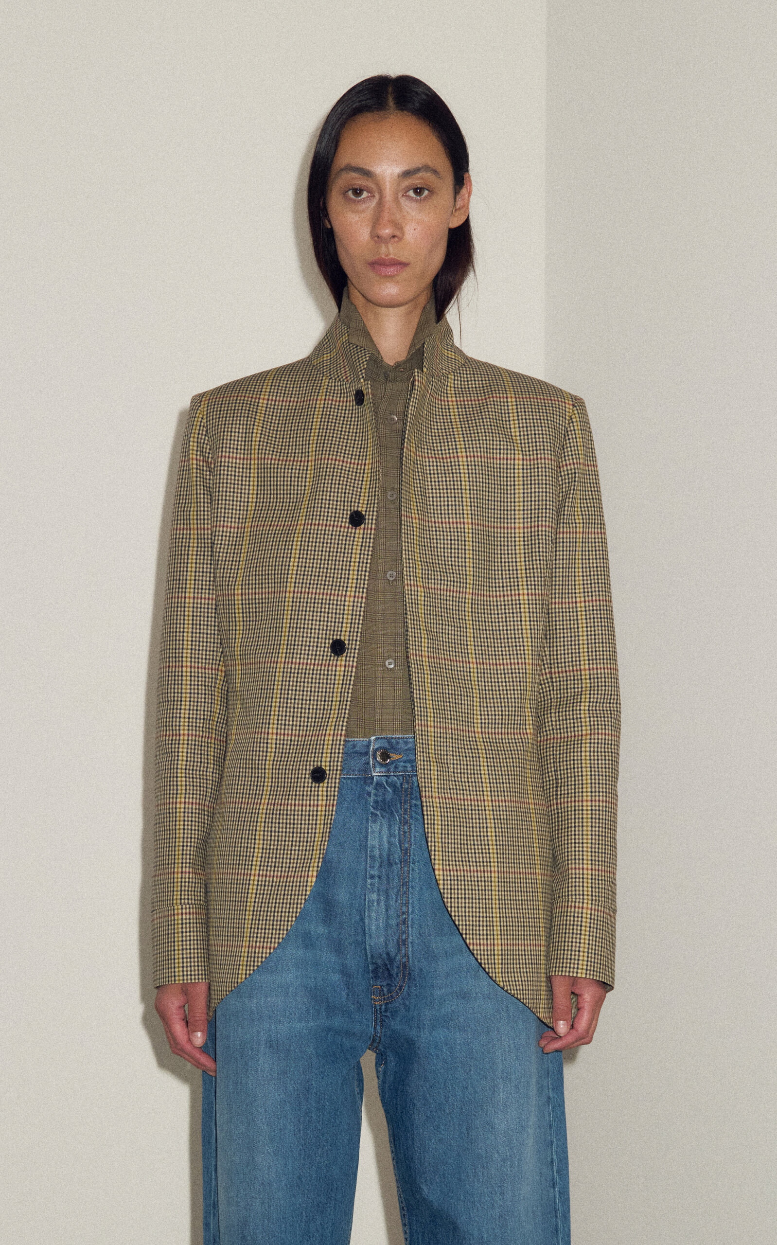 DARKPARK DARKPARK Leila Checked Cotton High Neck Blazer
