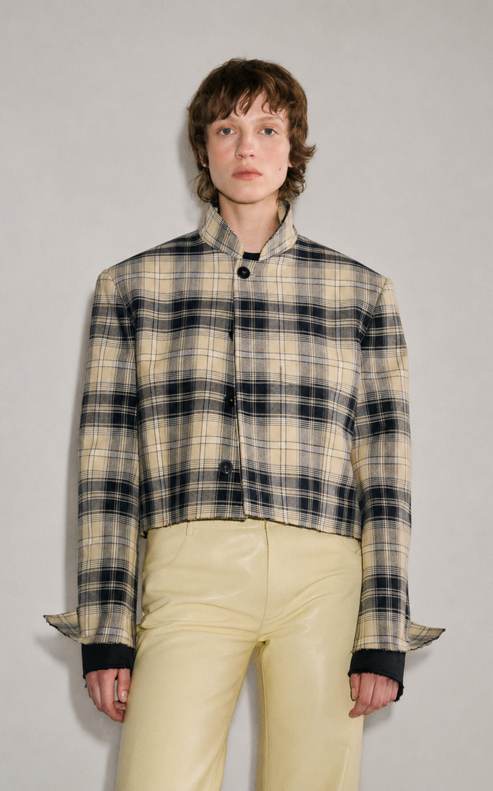 DARKPARK DARKPARK Maxime DoubleSleeve Checked Cotton Cropped Blazer