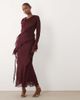 Daska Daska chiffon ruffle maxi dress in burgundy-Red - 2
