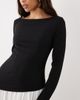Daska Daska long sleeve boat neck contrast asymmetric maxi dress in black and white - 4