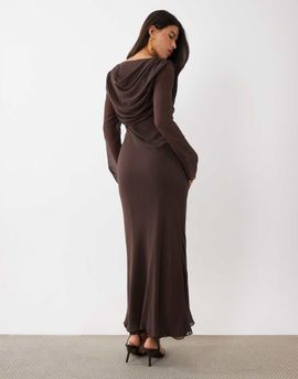 Daska Daska mesh cowl back and front detail maxi dress in chocolate-Blue