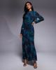 Daska Daska ruffle cape maxi dress in deep blue abstract print-Multi - 1