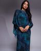 Daska Daska ruffle cape maxi dress in deep blue abstract print-Multi - 3