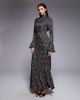 Daska Daska satin knot detail fluted sleeve maxi dress in black polka dot-Multi - 1